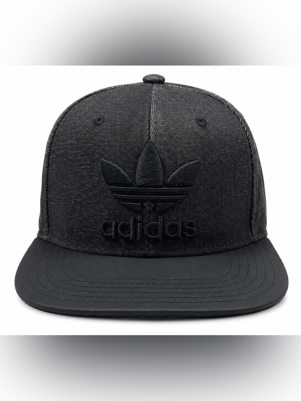 Adidas Originals Black Denim Trefoil Snapback Hat Cap One Size Adjustable